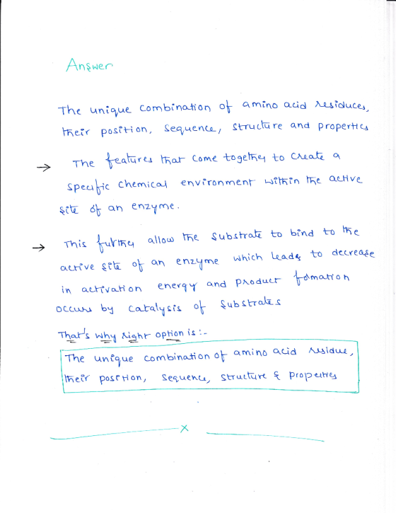 nSWer amin The unique combinaton o add asidu posftion, Sequen Struc re and propertc Speabic chemical envfronment wthtn the au