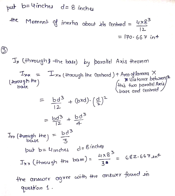 the Moment of inerha obout ih (entoad - 3 4x8 1 2 = 170, 66 ín4 Tx (through he base) by barallel Azis theorem X-X_ hou g h th