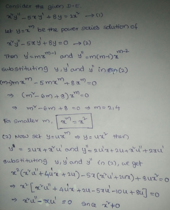 Consider the given D E be the pouser seties solutio of le eutostituhngond tnepo) vn rm For Smole substitutingyand y to (2). e