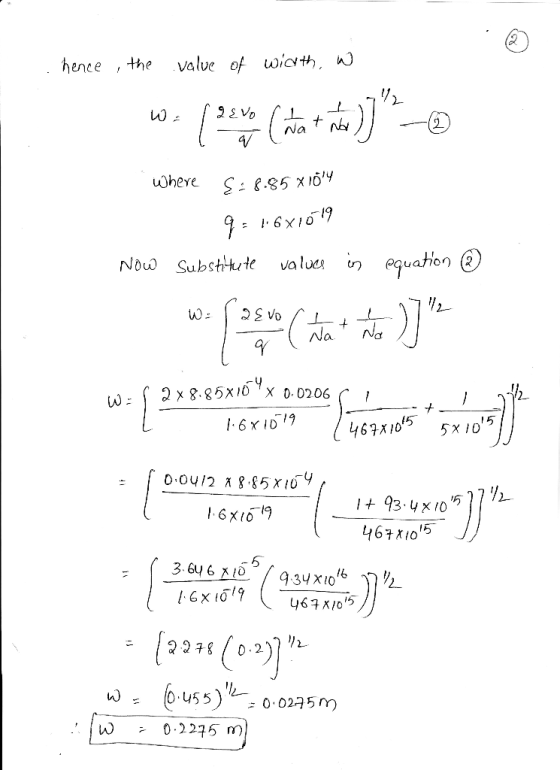 hence , the valve of wicth, Now Substitute value uaton Ou 16 xio9 0,0412 8.85x10 . 93 4 x 10 467x10り I-6x169 /b - 8/0.2 0 02