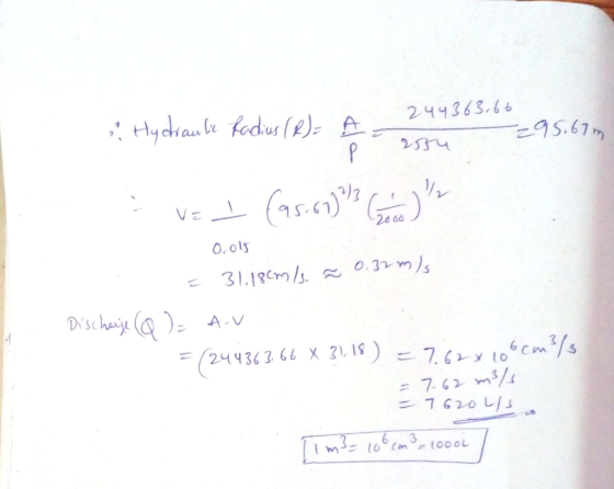 244363.66 Hydiau be fodus (k) A 9s.67m 2534 20 60 0.3mls 31.18Cm/s Nschaye A V cms 244363 66 X 31, 1 7,6 ry 10 = 7.62 m3/ 762