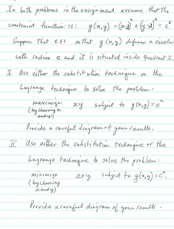 LA 6thos i the assign meut assume thst s coutraint unth radius c and itis siusted ins de Quedrant T. Lagrange technetwe ander