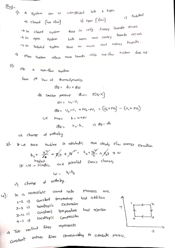 a) closed ( In Closed em →In open system 2) Ft a non-fls syslem fom st lfthennodynamics do change of emthaley 3) e tare tbine