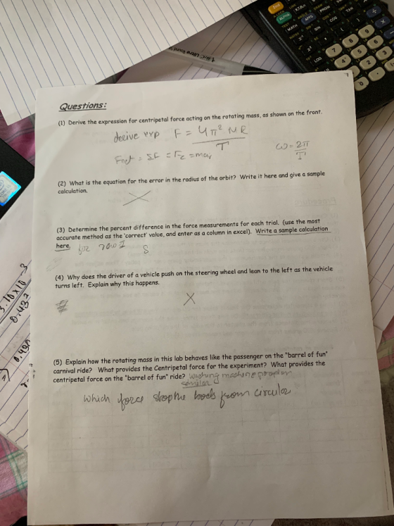 Questions (1) Derive the expression for centripetal force acting on the rotating mass, as shown on the front (2) What is the