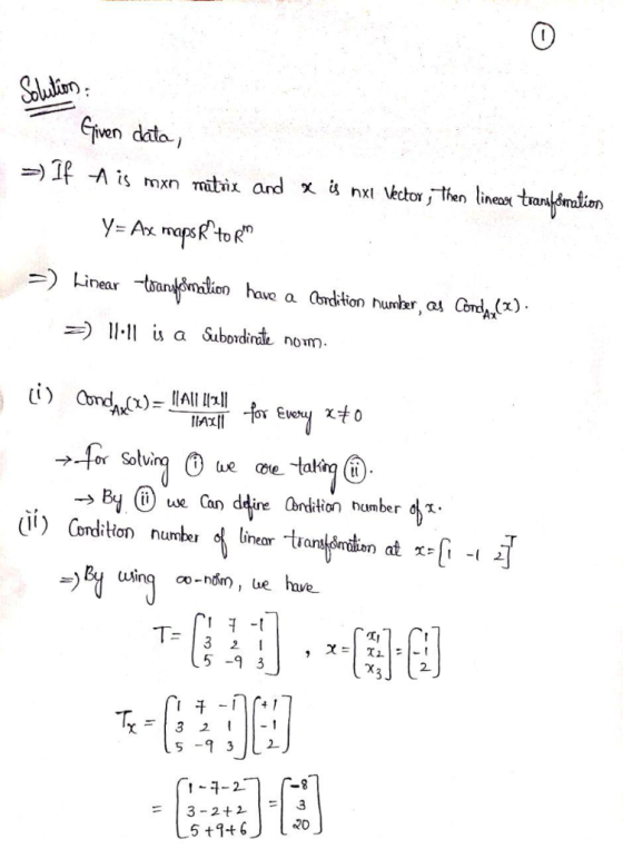 wn dato Linear -Iian haue a Cordition umber, a Cond) ate-taling (ii) be (1) Condilion number linear trang Bywinq o-nom), ue h