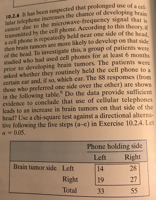 10.2.6 It has been suspected that prolonged use of a lular telephone increases the chance of developing br cancer due to the