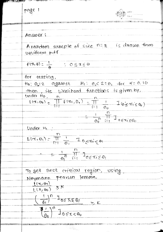 rage i Answex random samiple of size ns dawn fom uniform pdf : OSスく臼 for testing, uikelihood functions is given by tunder o n