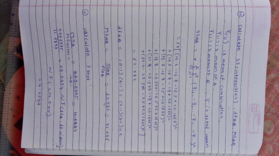 RAME D PAGE NO DATE IN Calculate. SS ciotesactHon) dfAB MSAB 13 eos of CombinaHon Yiis Bea3 Of A rmean SSAB Li-i-Li L2 C14.2-