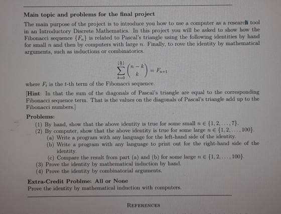 Main topic and problems for the final project The main purpose of the project is to introduce you how to use a computer as a