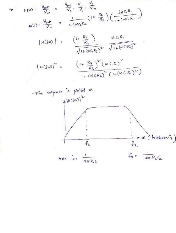Vaut Veut Vin I+wCR H(tw) +jw R2 + HG VIA (GR IGR) R4 (wc, R,) |+ The esponse i plod as. iCeueny) 2 R, C