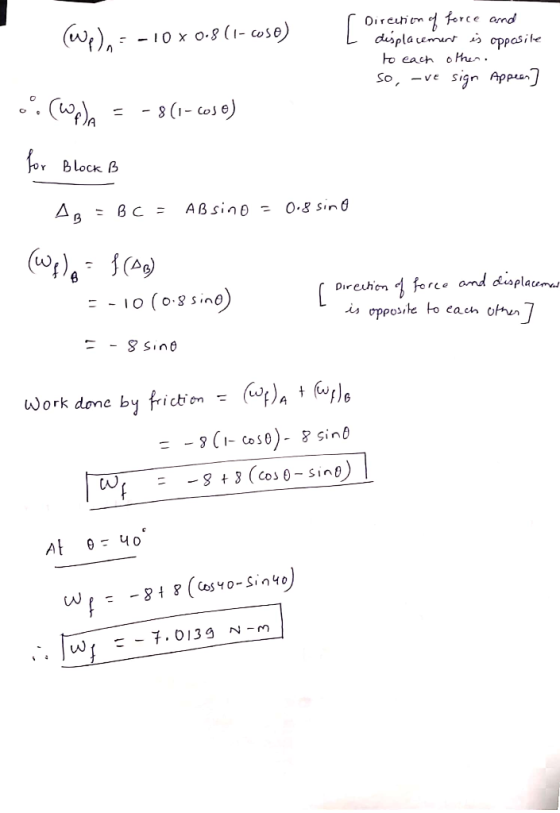 force and duspla emunt » oppasihe Direuhim (w), - 10 x o.8 (1- ose) Ho each ohen -ve sign Appeon So - 3 (1- cos e) for Block