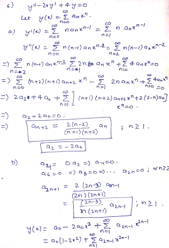 + 4-y-o CD Let 2 n anxn-} n o n (n) ann-2- 5 n(n-i)a, ^-2 n 2 Co CD n (n-) anx?^ S 2nga an xr + E 4ann=o CD 2n anzn 5 4qnz nE