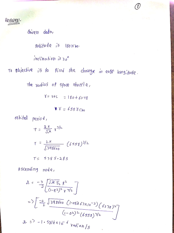 Giwen datc, nclimabo 30 日bjective is o f, nd the change eo3tlong,tude The adaS of Spac shuttl e 398600 A Scending node, 1-0