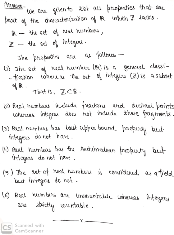 we avu gien to st au propxhes that axa Z - th set oj integou The pnobotes au a follou ) Jhe set eal humbur (R) is a genwval e