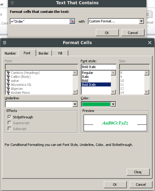 Text That Contains er Format cells that contain the text: ct -Order with Custom Format mat Ce Cancel Format Cells Number Fo