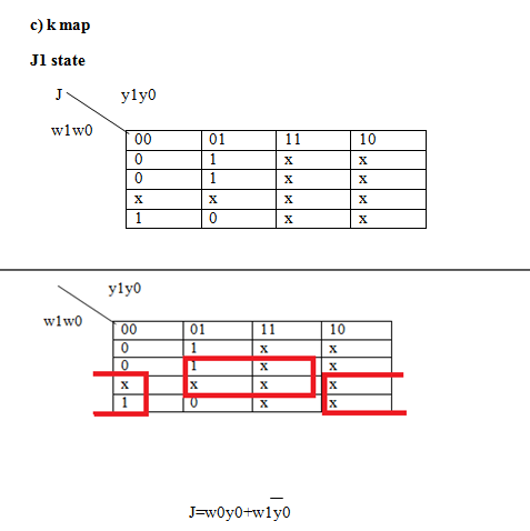 c) k map Jl state ylyo wlw0 01 10 ylyo w1w0 01 10 J-woyo+wlyo
