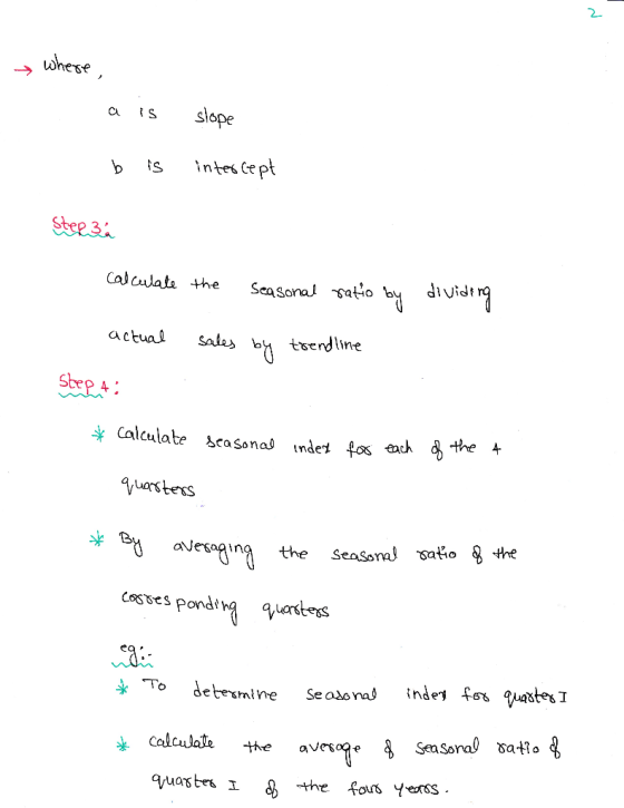 2 whese a s slope calcalats the Seasoral sato bu divist actual salas bh tserdline Sbep A Calculate scasonas indet 4s e* fos e