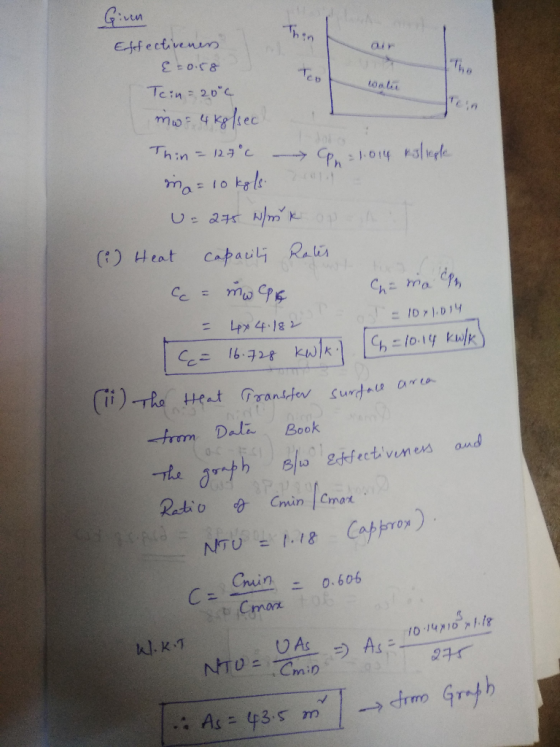 Given Ejef ectivenn aiP The Tein : 2.0.c (t) Heat c冲auli Raua frm Dali Book -The NTU = 1.18 Guin,-0.606 10 m-n