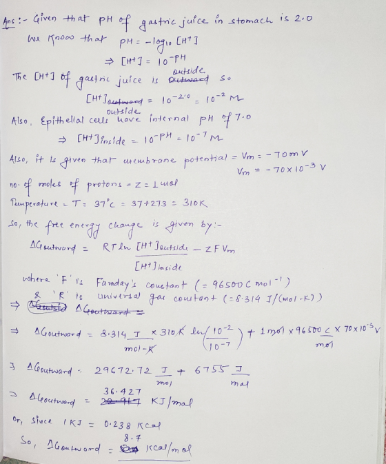 Given that PH Aps I aastric juice in stomach is 2.0 wa noo that pH= 1010 CH1 [Ht =lo-PH Outtide Qutiaacd ofatne juice The CH+