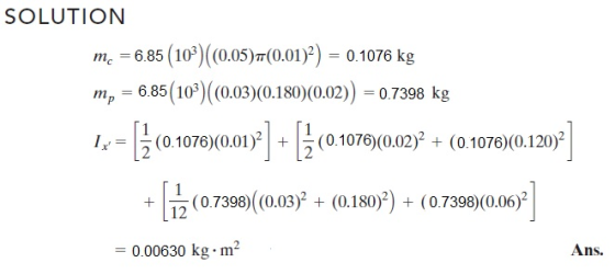 SOLUTION mc 685 (10 ((0.05)(0.01)2) 0.1076 kg m, = 685 (10) ((0.03)(0.180)(0.02)) = 0.7398 kg ,-[흘(0 1076)(001小偍(0 1076d002)