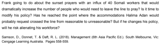 Frank going to do about the sunset prayers with an influx of 40 Somali workers that would dramatically increase the number of