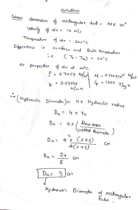 Solution Given necdangular dud - dimenjion ais Velociy Tempenatu o air 200C surfac and Bulk tempeotu Ojerenc sTeo) 2oC 엉 ajr
