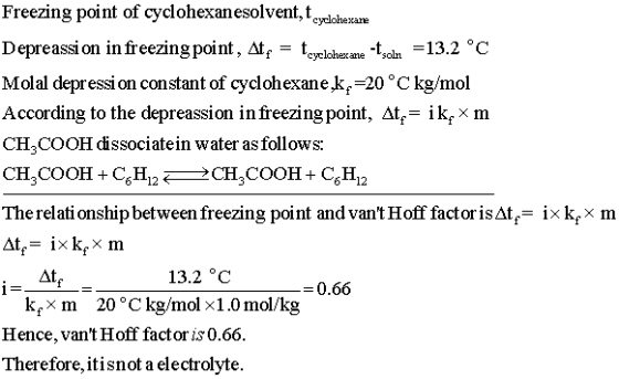 Freezing point of cyclohexanesolvent, tcyeloherar Depreassi on intfr Molal depressi on constant of cyclohexane k,-20 °C kg/mo
