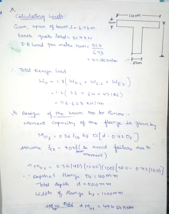 2 r--, 120 cm Calcuoting hoadls- Dom Givem, spam bea3m T a5um Total Sesn Load 1.alWD.L + WL. L + WEL u b, Aess t-Moment Cpa