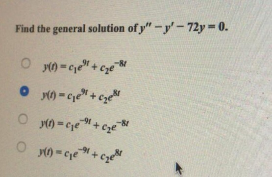 Find the general solution ofy-y,-72y-0. -91 8t