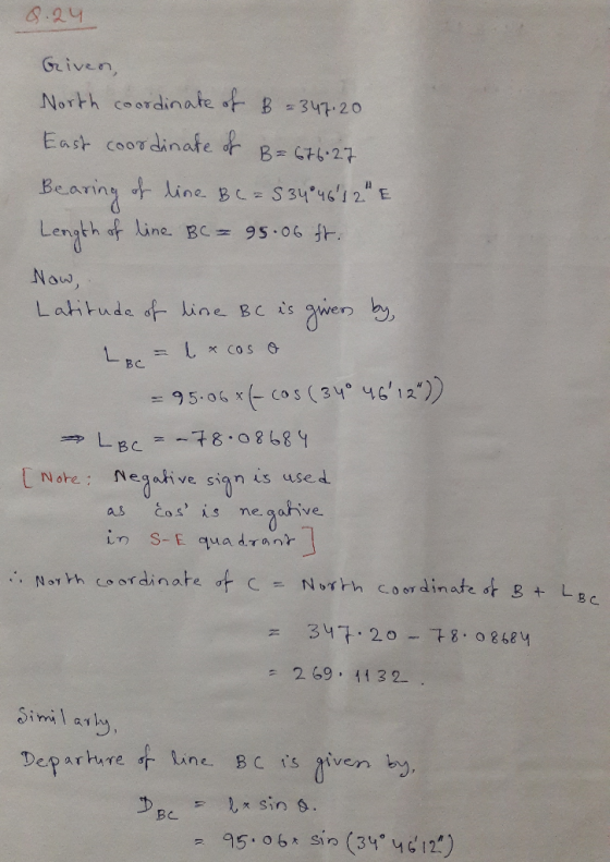 Griven, North c。ordin afet B 347-20 as Coo dinate Length of line BC= 95-06 ft. BC ВС [ Nore : Nea alive sig η 1s used as čos