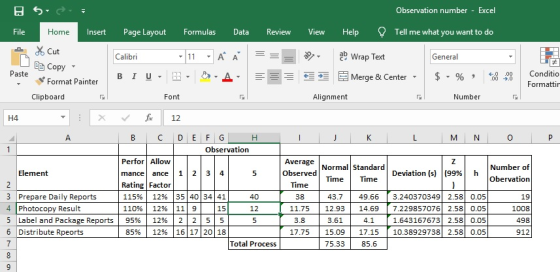 Observation number Excel File Home Insert Page Layout Formulas Data Review View Help Tell me what you want to do Wrap Text 園