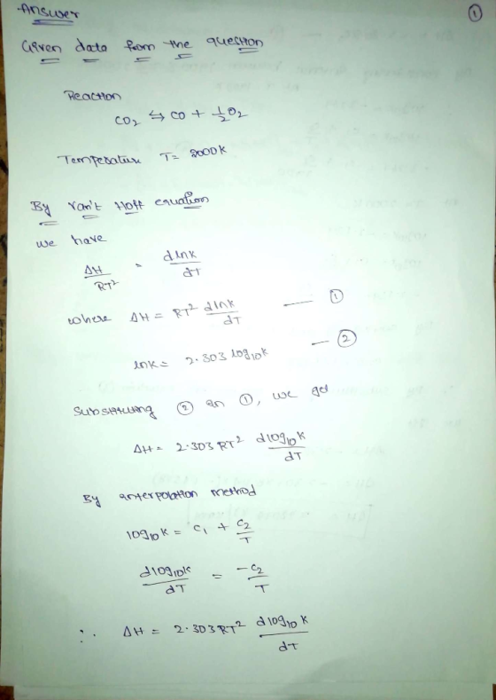 Ansuwer arren dato 9uectton feom the Peactton Co co + Term Pedatan T 200D k BY Yant 1ot esuation have we tohee 2.303 Log1ok