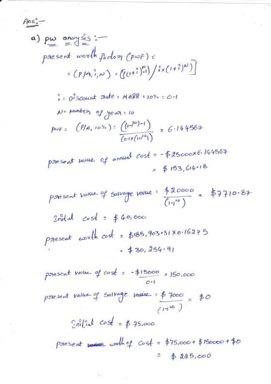 Anss paesent wost z 6.144567 poe Sent Value 약 annual cost=-$25。cox 6-144567 pae sent value-약 Solvage value ta oooo 串7710.84 C