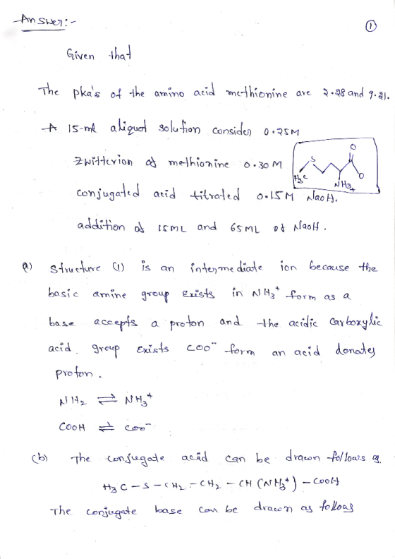 An Se - Given ha The pkas of he amino acid methionine 2.8 and .aj. are aliguo Soluhon Considen A1S-me 0 SM Zpidteion d methi