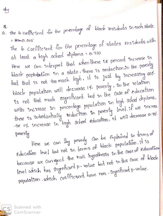 2. The b Coeffretent for the pevcentage of states testdents aitbh at least a h,gh school diploma: 0-110 Coecent lo the peycen