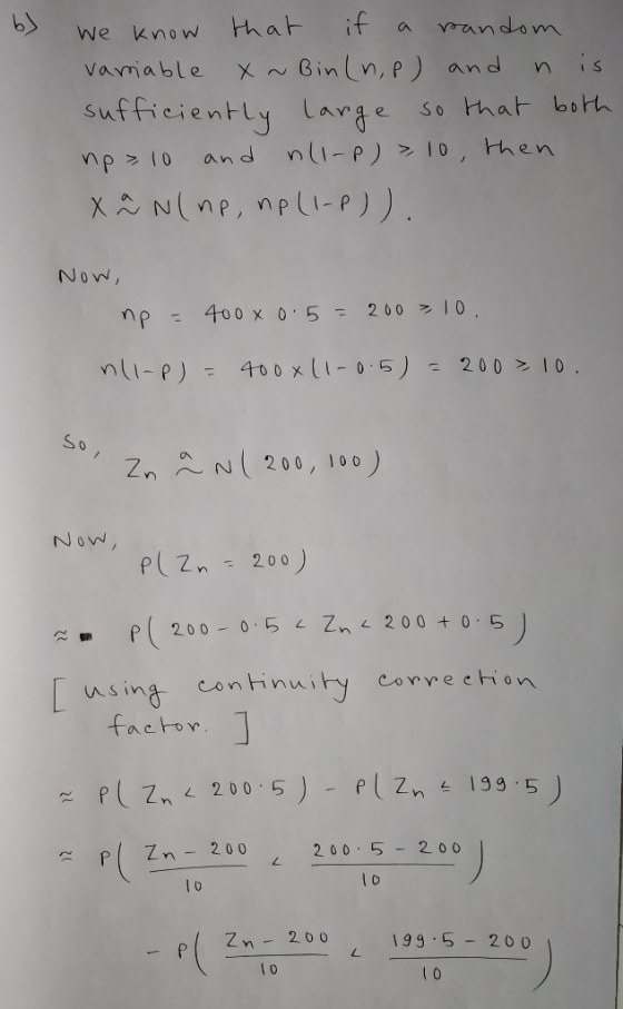 b we know that if arandem vavn a bl e X ~ Bin(n, p) and n i s sufficiently Large So that beth Nov, 200, 10 0 aA nN I D Zn- 2o