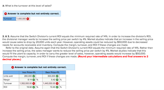 b. What is the turnover at this level of sales? Answer is complete but not entirely correct Turnover 1,400,000 2. & 3. Assume