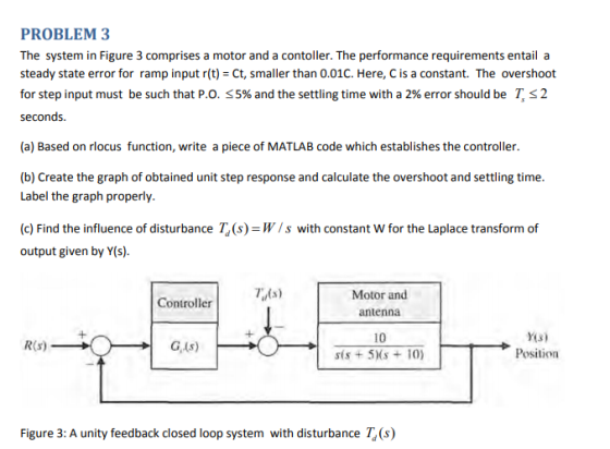 PROBLEM 3 The system in Figure 3 comprises a motor and a contoller. The performance requirements entail a steady state error