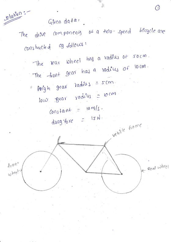 0 Given data The drve Com ponen 0 a HoO- Speed bfcgcle ae The ear wheel hay a vadius oocm The hont gear has a adius of 1o cm