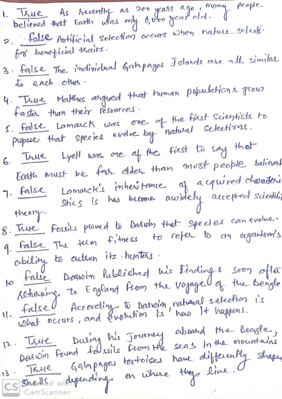 1. Thue As heiety ll as as agome feope believed that Easth das m,yeacl. false Atificid selection ocurs hen nature sefeek. fbe