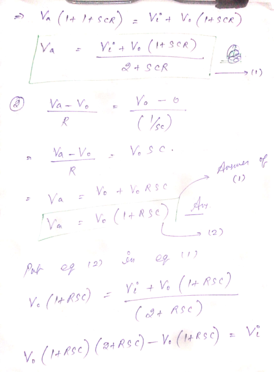 VA (1 ISCR CR Ve Ve (1+ SoR) +SCR (1) Vo Va-Vo a-Vo Arswen of Va Any Ve (tt Rse Va 12) eg 122 Pot ep Ve Ve (t RSc) v. (tA ASe
