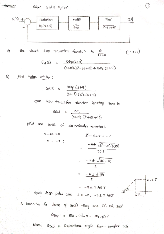 Plant enhale kpCS+ S+2 a closed oop ansfen funcion s G b)Find valus of Kp. epan Joop ta nn 1s S+120 -3± 2,45丁 -12 n 60, 180,
