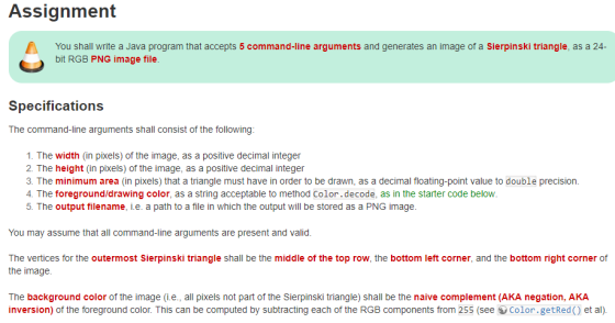 Assignment Λ You shall write a Java program that accepts 5 command-line arguments and generates an image of a Sierpinski tria