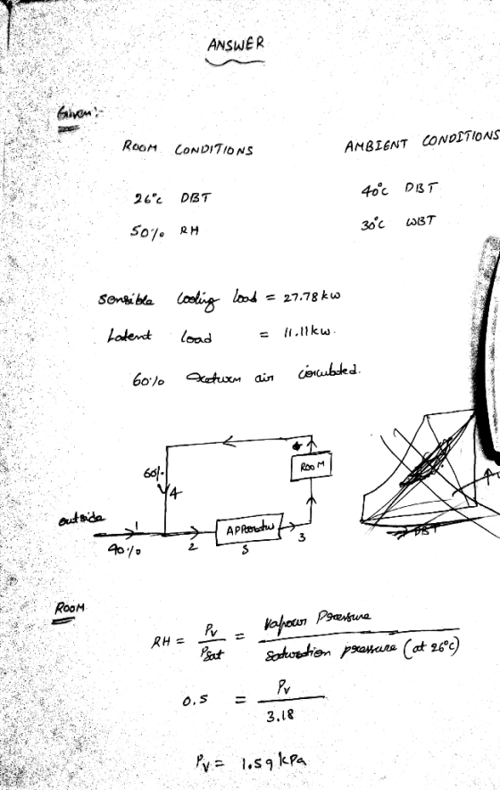 ANSWER RooM. CONDITIONS 00A AMBIENT CONDLTlONS 26c DBT Sonti bka looi - 27.78 kw ^atenct load e i.llkw 60 da ROOM 3.18