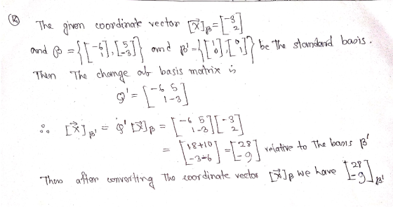 Tha genoordae veetor Thin The change at basis matnx 1-2 na The a ordinale vert ,,weka, 1.3111