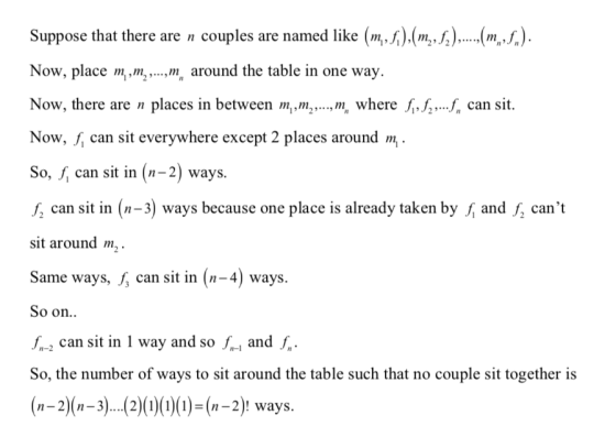 ix).(m,,s), (m.) Suppose that there are n couples are named like (im Now, place m,m,.,m around the table in one way. Now, th