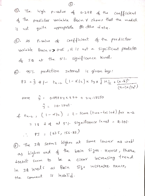 The high P-Value o 248 Coefficient Brain V shows that the modes the The predictor Variable appropriata lue ata guite not Coef