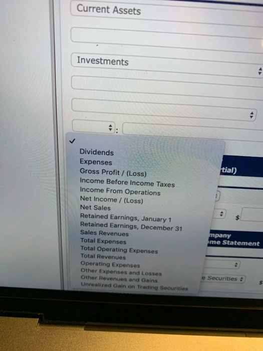 Current Assets Investments Dividends Expenses Gross Profit / (Loss) tial) Income Before Income Taxes Income From Operations N