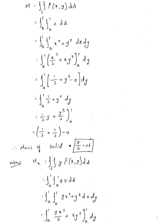 M P,)dA dA 2 2 Y 2 -D Solid Mass Mx Now 3 V 3