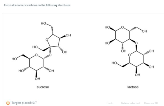 Circle all anomeric carbons on the following structures. но. но, OH OH но но. Он H но Но. он OH Ношин Он Он lactose sucrose T